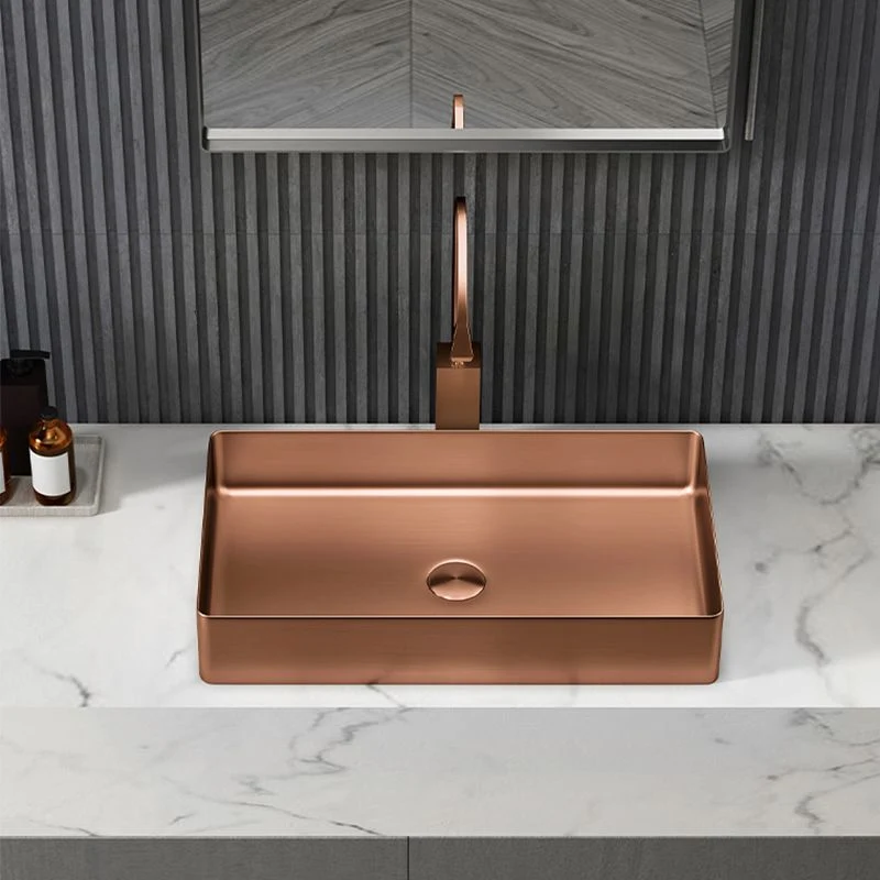Soporte de lavado moderno rectangular de metal con conjunto de drenaje y fregadero de baño con recipiente para grifo Clear...