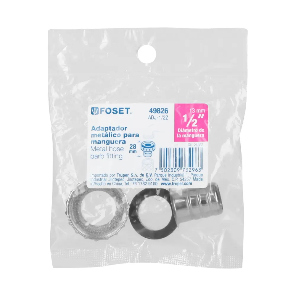 Adaptador metálico 1/2" para manguera, Foset
