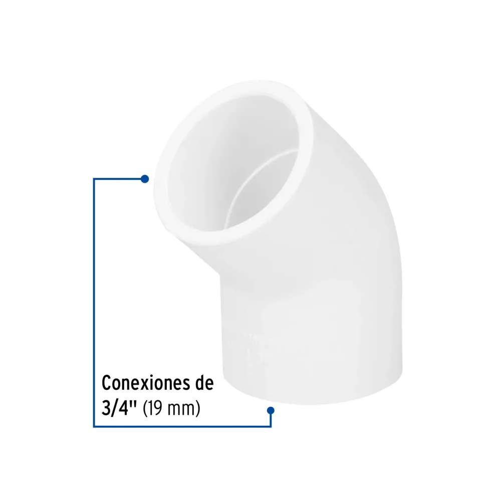 Codo 45 de pvc de 3/4", foset PVC-862