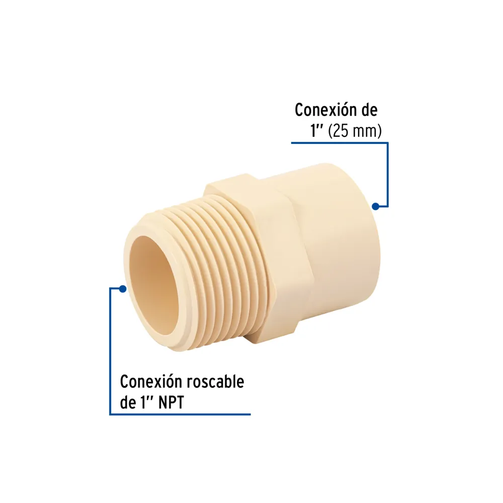 Conector macho de cpvc 1", foset CPVC-613