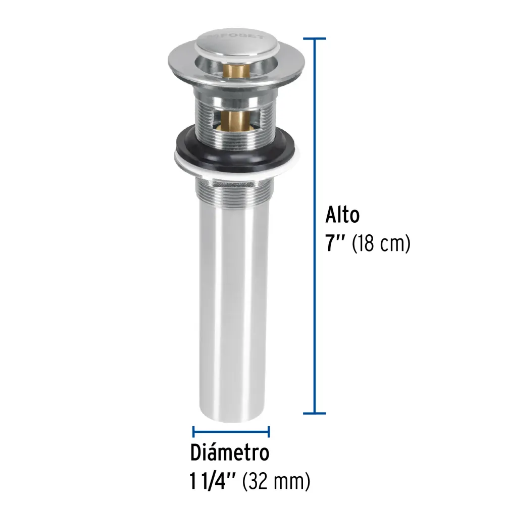 Contra p/lavabo con rebosadero, sistema push, satín, 1-1/4' 45283 Foset