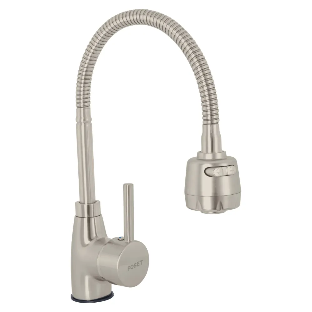 Foset TBF-87N Monomando para fregadero con cuello flexible, satín, Tubig