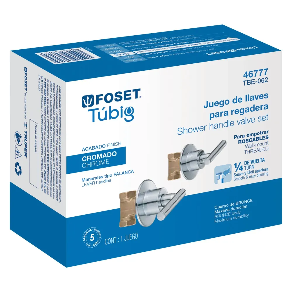 Juego llaves empotrar roscables, palanca cromo, Túbig Foset