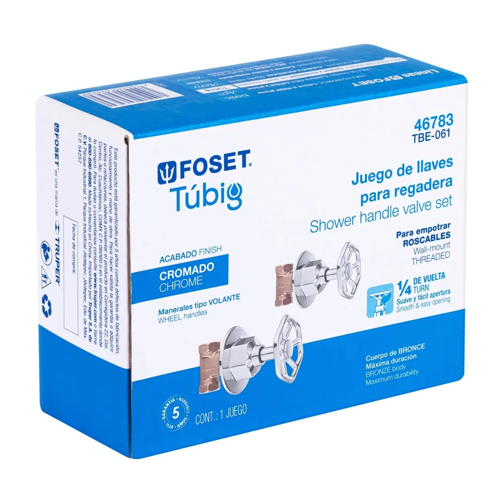 Juego llaves empotrar roscables, volante cromo, Túbig Foset