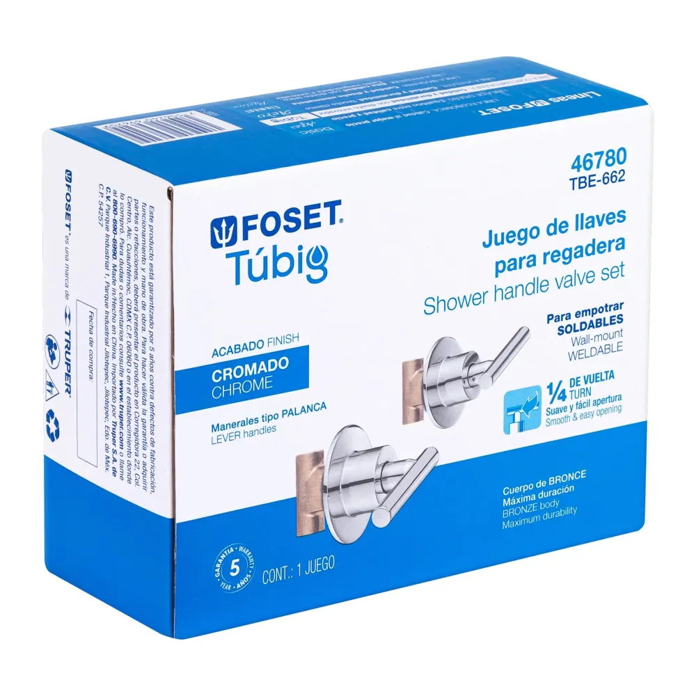 Juego llaves empotrar soldables, palanca cromo, Túbig Foset