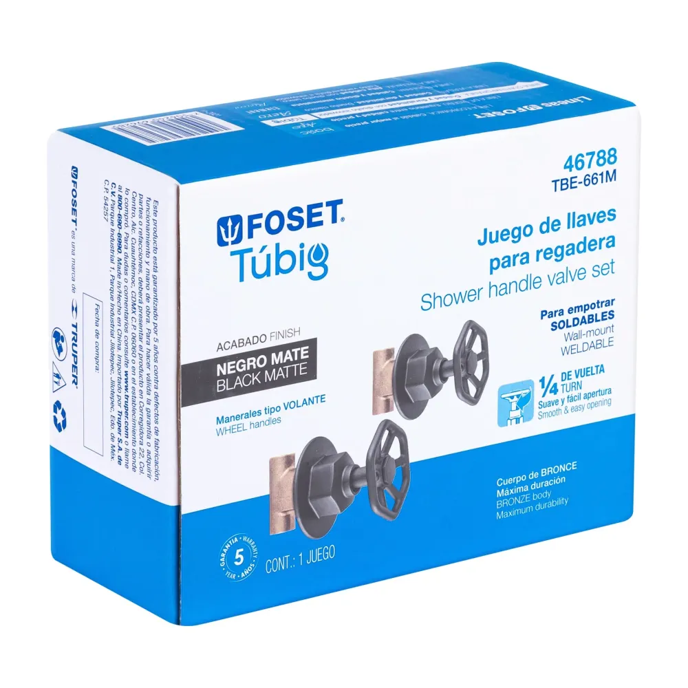 Juego llaves empotrar soldables, volante negro, Túbig Foset