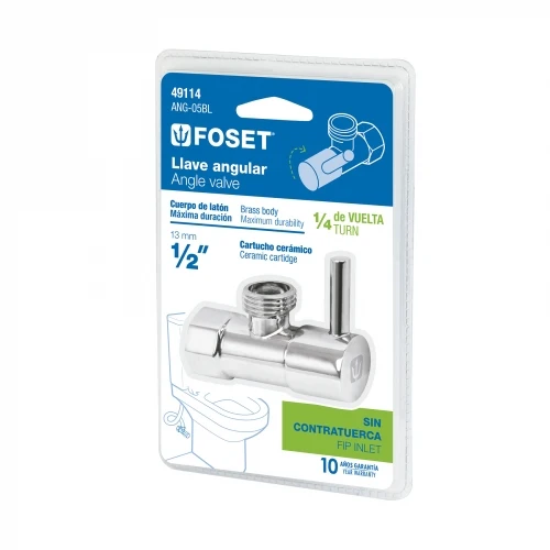 Llave angular, 1/4 vuelta, sin contratuerca, maneral palanca 49114 ANG-05BL Foset