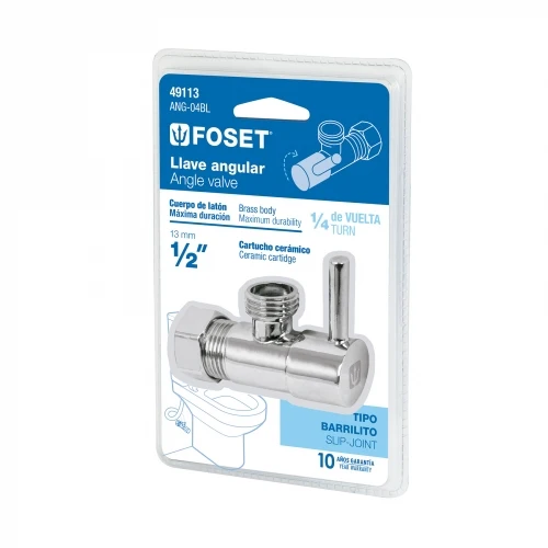 Llave angular, 1/4 vuelta, tipo barrilito, maneral palanca 49113 ANG-04BL Foset