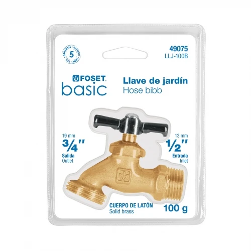 Llave para manguera, latón, 100 gr, 1/2',blister,Foset Basic 49075 LLJ-100B