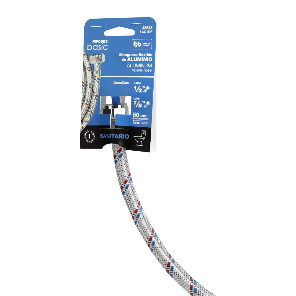 Manguera para WC, aluminio, 1/2" x 7/8", 50 cm, Basic Foset