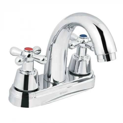 Mezcladora cromo 4' para lavabo, nariz curva, cruceta, Aqua 49692 AQM-51 Foset