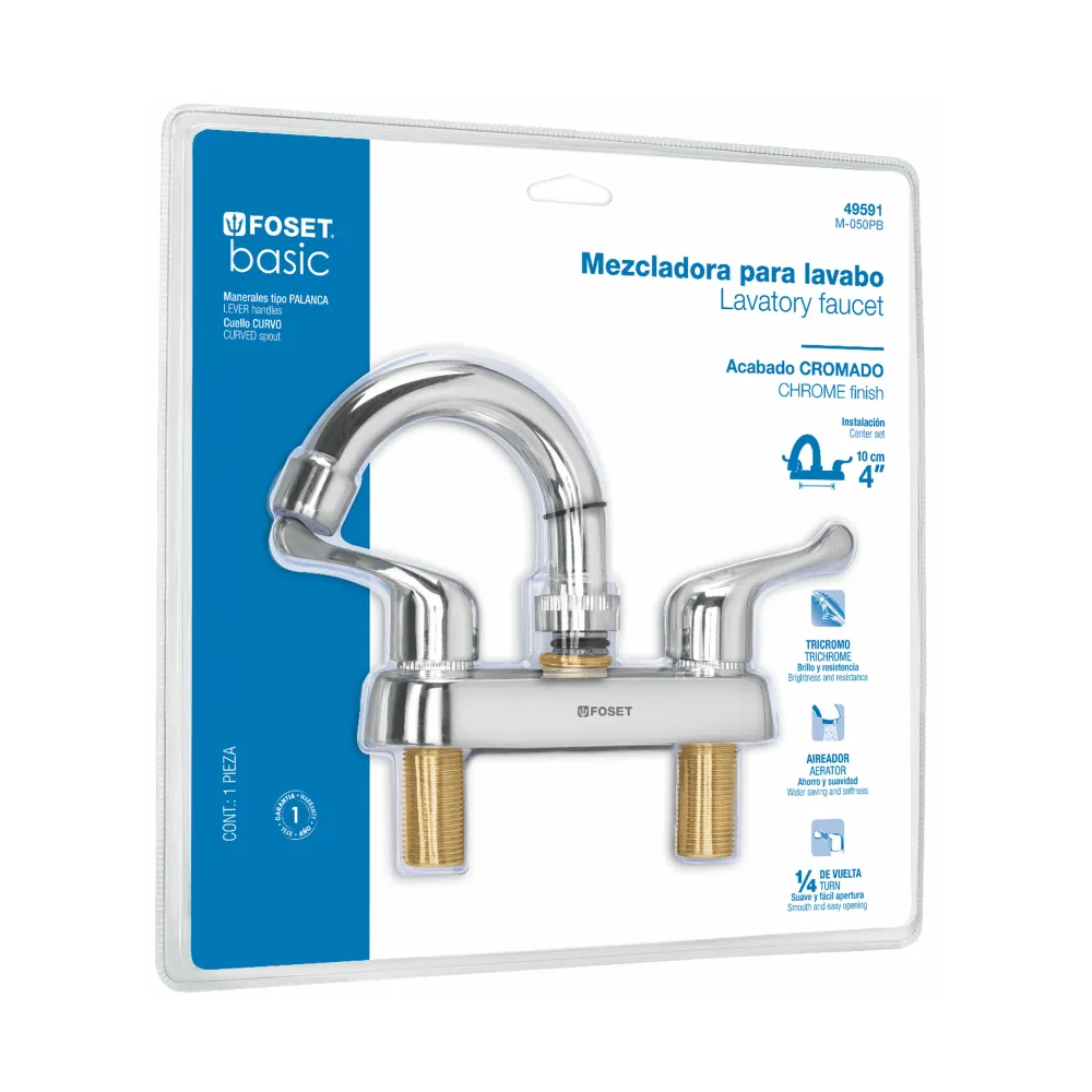 Mezcladora manerales palanca cuello curvo para lavabo, basic FOSET M-050PB
