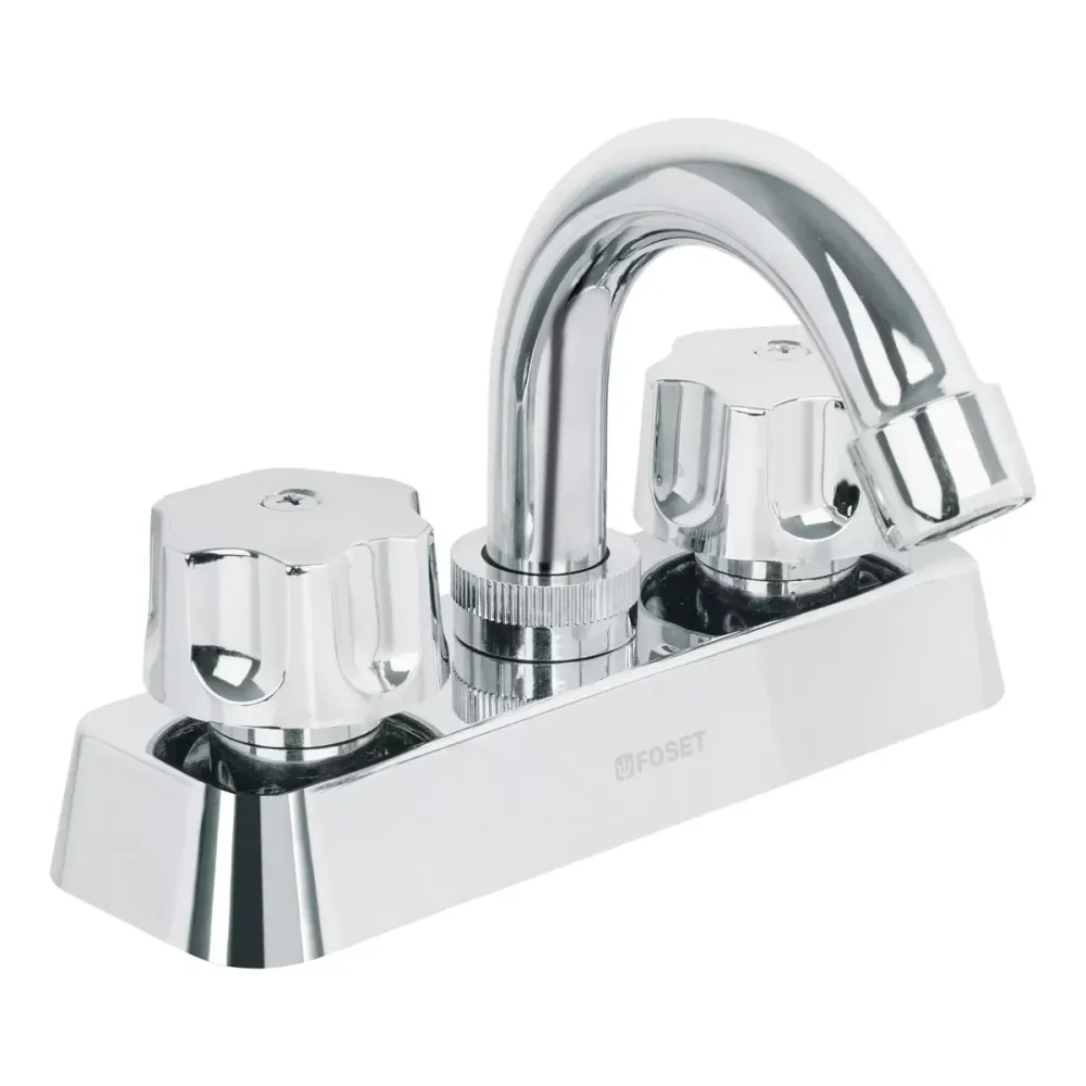 Mezcladora plástica 4" para lavabo, cuello curvo, hex basic FOSET MP-050