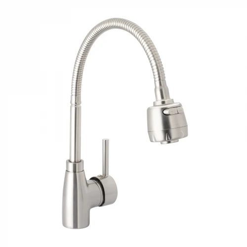 Monomando para fregadero con cuello flexible, satín, Tubig 47387 TBF-87N Foset