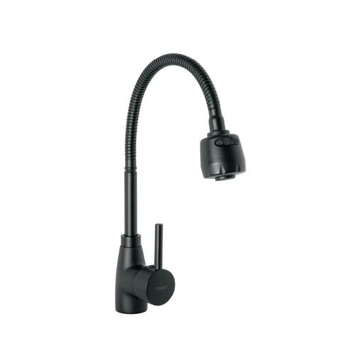 Monomando para fregadero con cuello flexible, negro, Tubig 47388 TBF-87M Foset