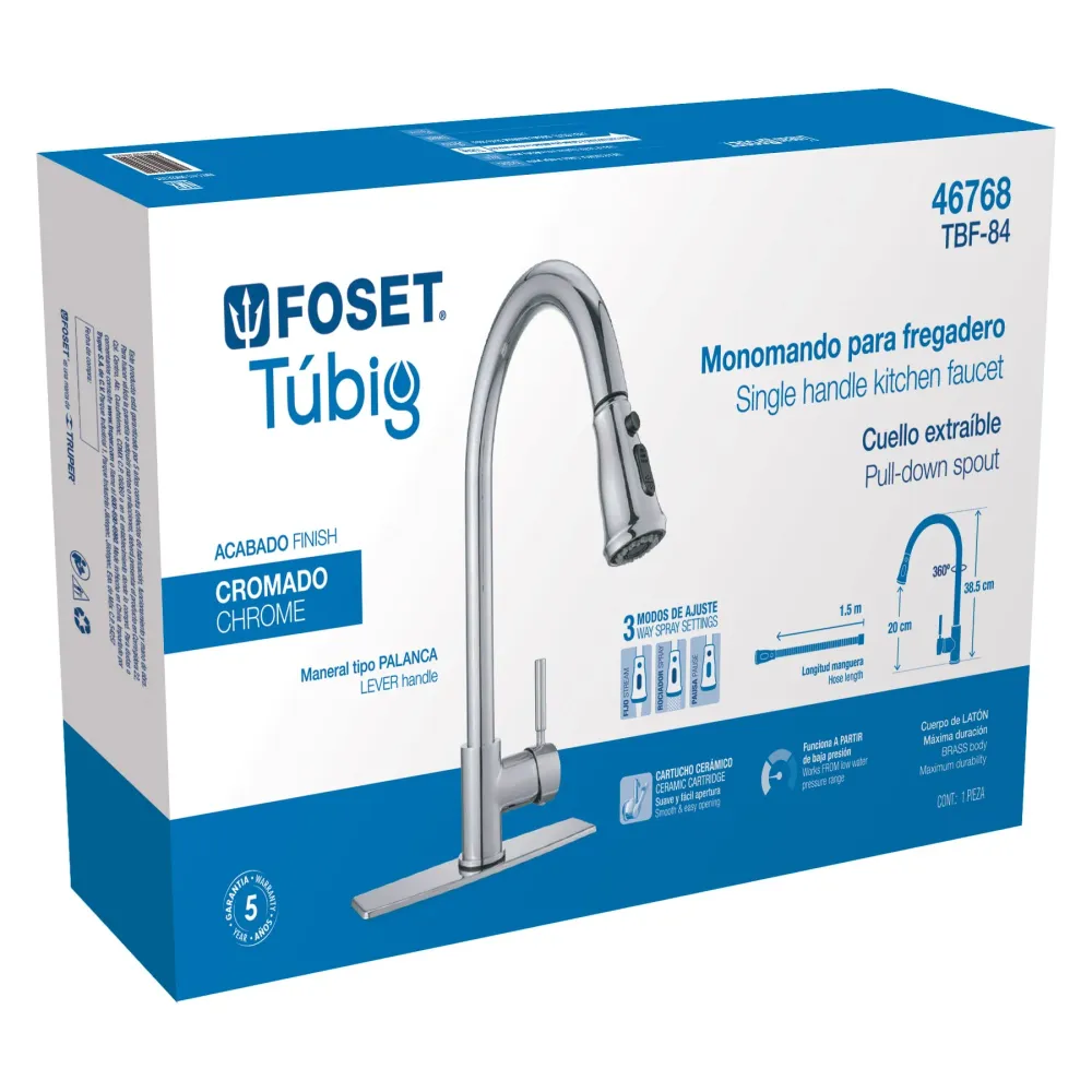 Monomando para fregadero, cuello extraible, cromo, Tubig Foset