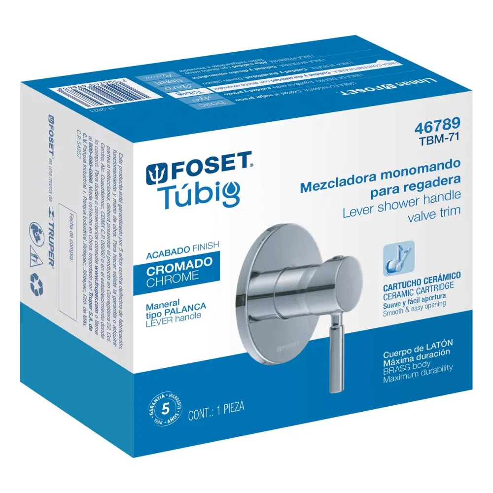 Monomando para regadera, cromo, T⁄BIG Foset