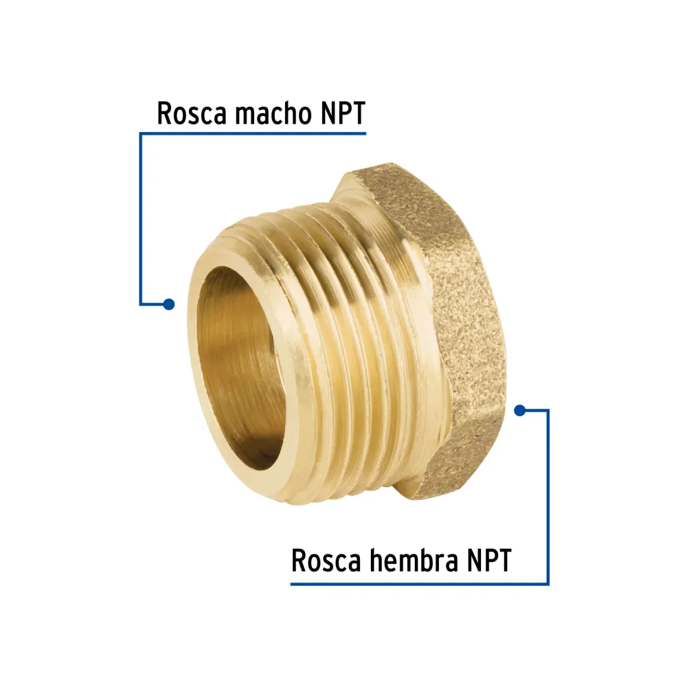 Reducción bushing de latón, 3/4" x 1/2", Foset