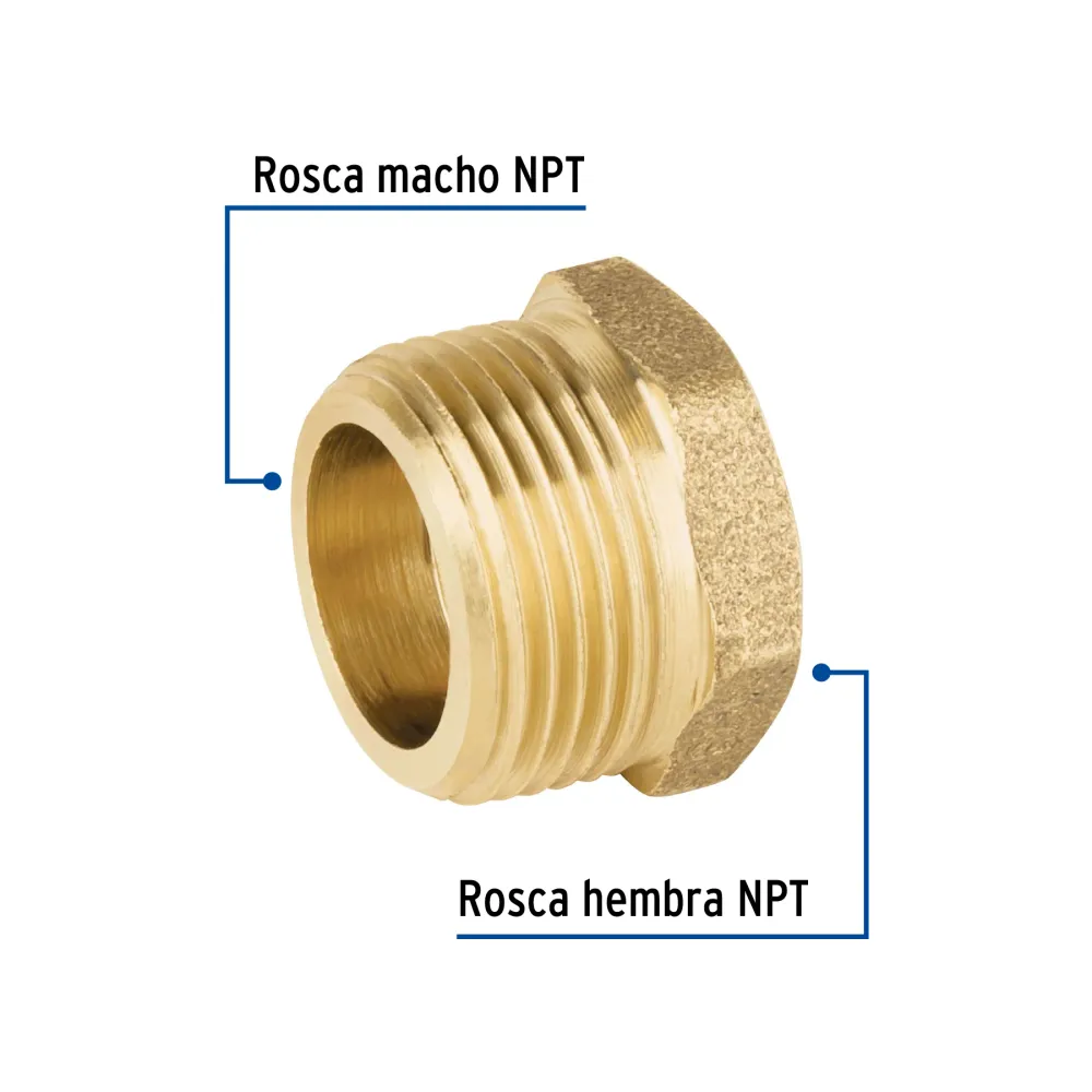 Reducción bushing de latón, 1" x 1/2", Foset