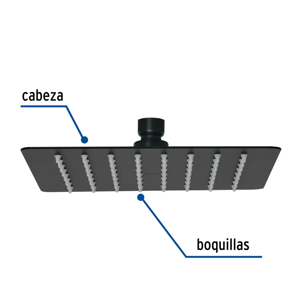 Regadera cuadrada 8", acero inoxidable sin brazo, negro, Túbig Foset