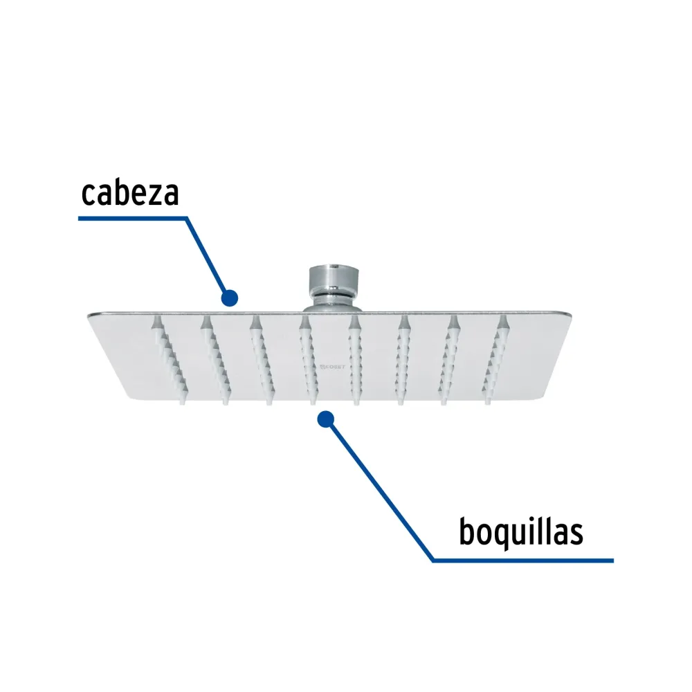 Regadera cuadrada 8", acero inoxidable sin brazo, cromo, Túbig Foset
