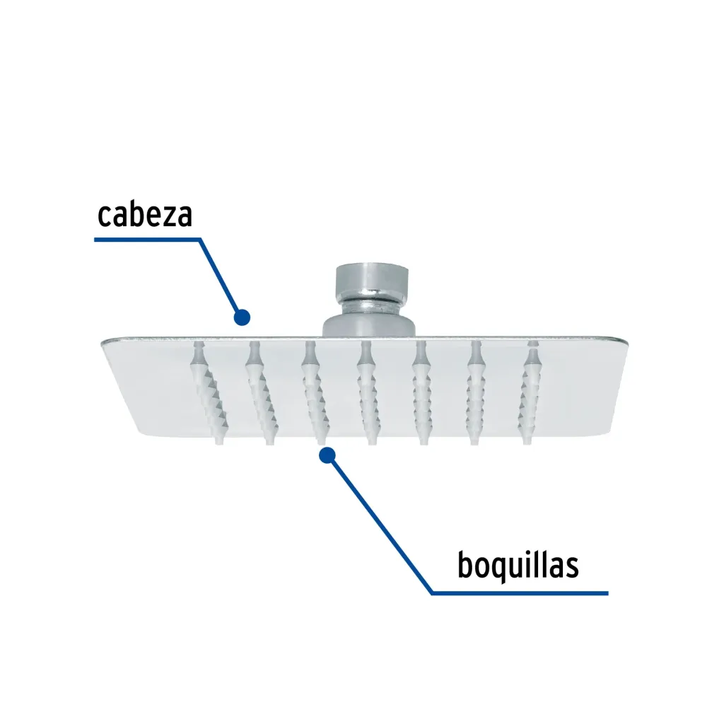Regadera cuadrada 6", acero inoxidable sin brazo, cromo, Túbig Foset