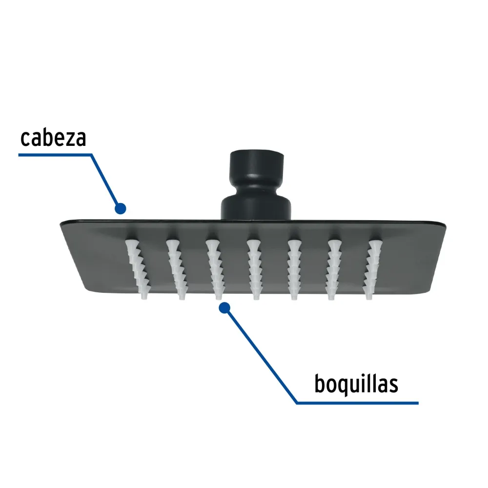 Regadera cuadrada 6", acero inoxidable sin brazo, negro, Túbig Foset