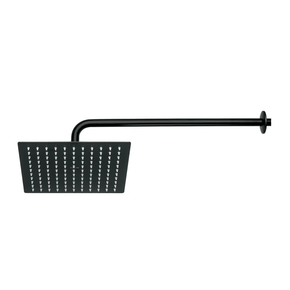 Regadera plato cuadrado 10" con brazo, negro, Foset RIVIERA