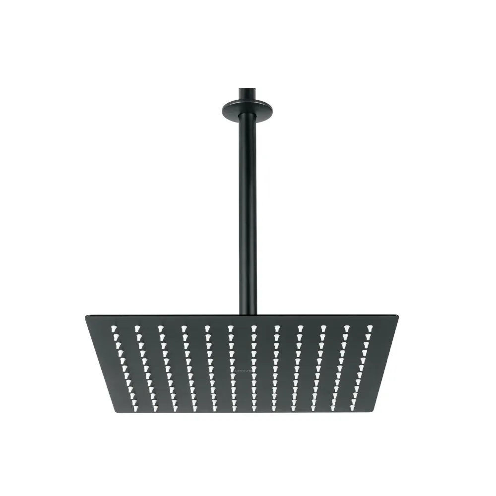 Regadera plato cuadrado 12" con brazo, negro, Foset RIVIERA