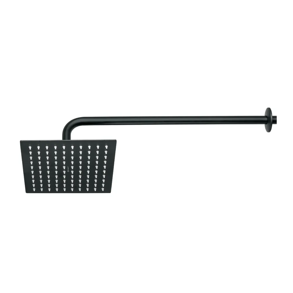 Regadera plato cuadrado 8" con brazo, negro, Foset RIVIERA