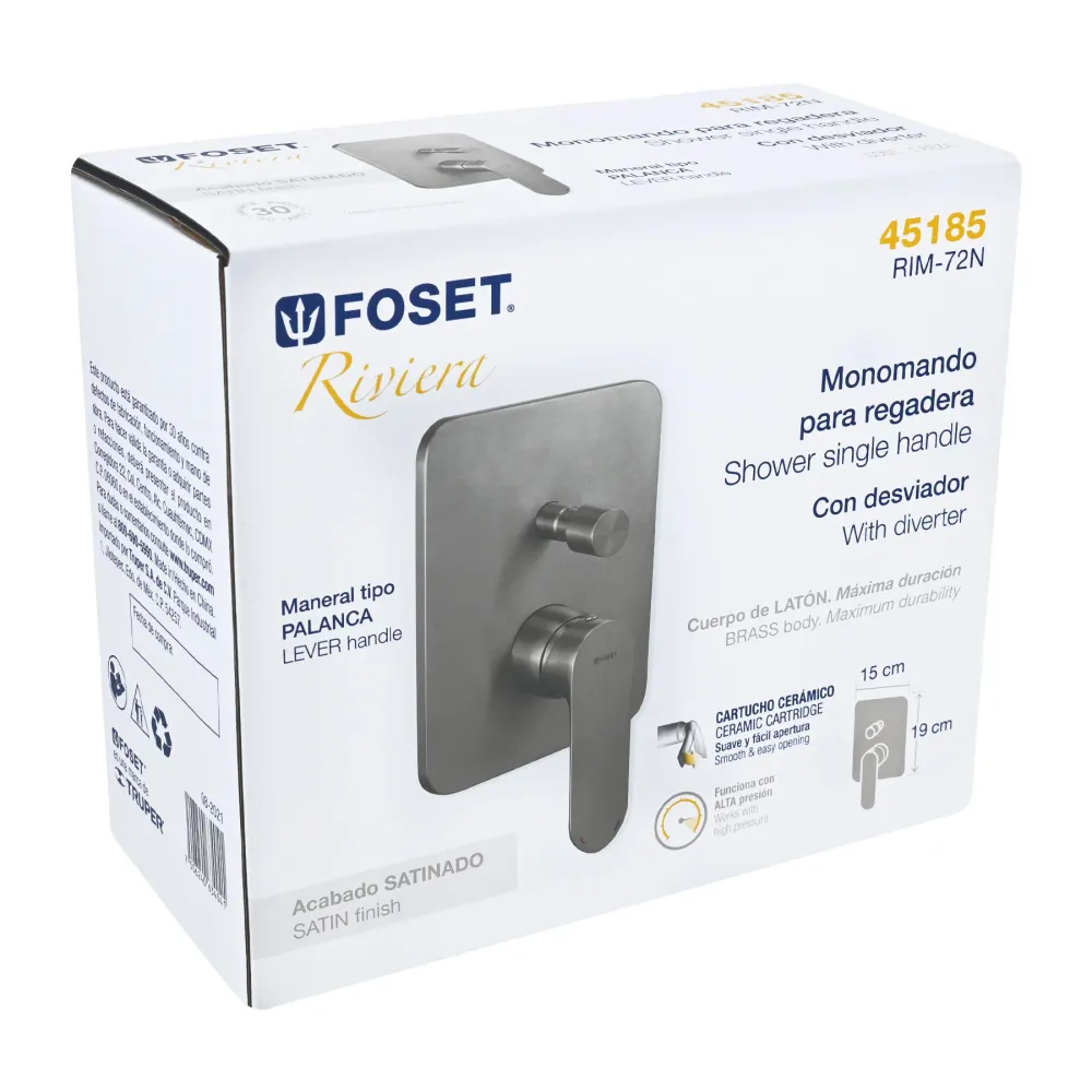 RIM-72N Monomando para regadera con desviador, satín, Riviera Foset