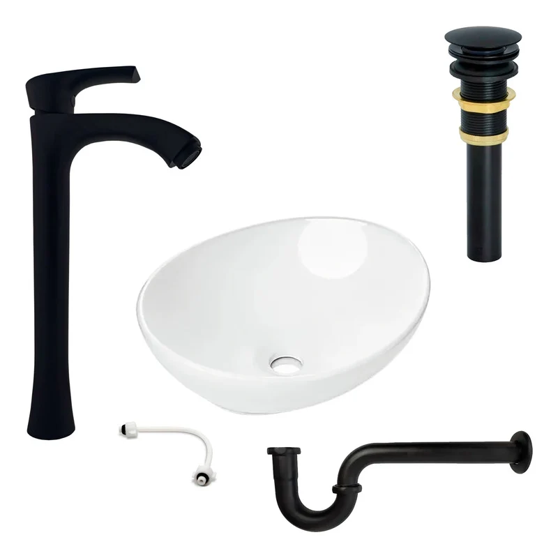 Combo Lavamanos Canoa + Grif.fria Negra +push Y Sifon Ciffra Grifos Center