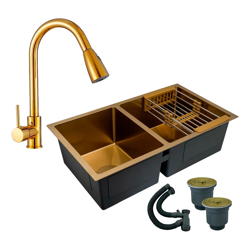 Combo Lavaplatos Doble 77*45cm+grifo Lvp Oro Extr.brillante Grifos Center
