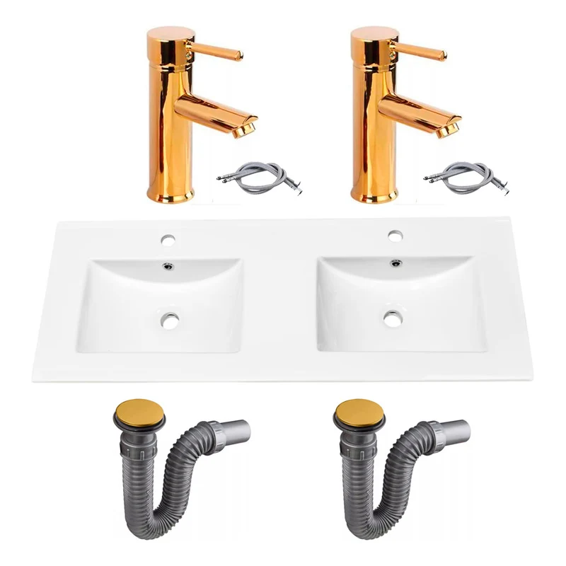 Combo Placa Doble Lavam.121*46,5cm+grifo Monoc.+push Oro4 Grifos Center