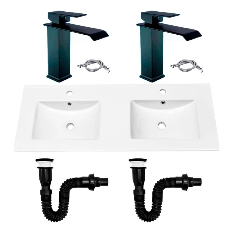 Combo Placa Doble Lavaman.121cm+grif.monocontrol+push Negr2 Grifos Center