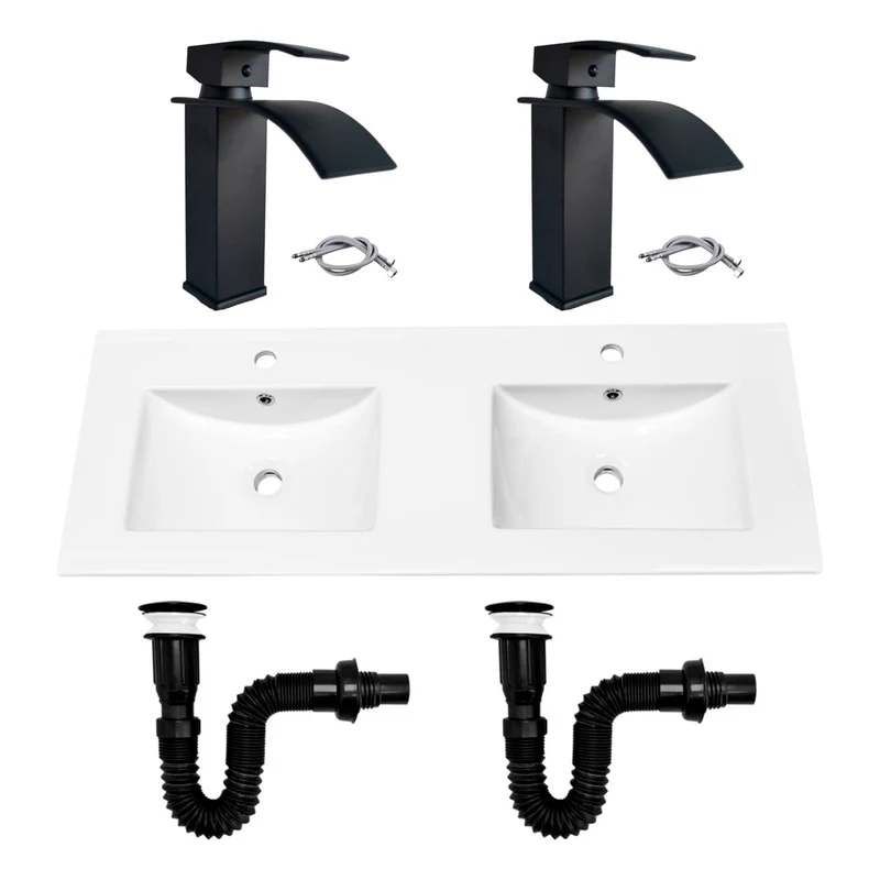 Combo Placa Doble Lavaman.121cm+grif.monocontrol+push Negr4 Grifos Center