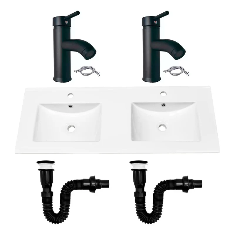 Combo Placa Doble Lavaman.121cm+grif.monocontrol+push Negr5 Grifos Center