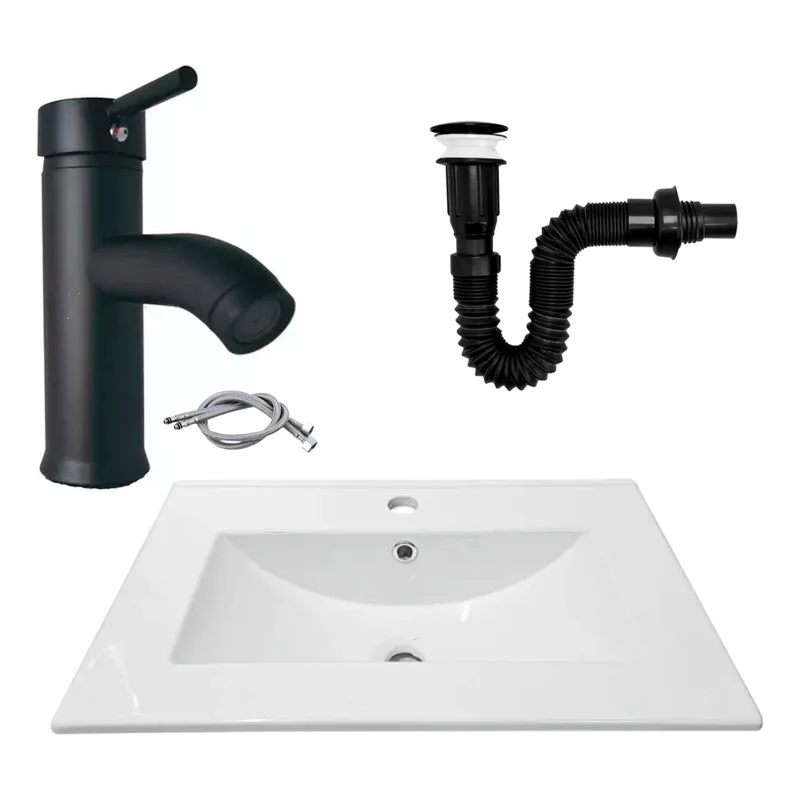 Combo Placa Lavamanos 61*40cm+grif.monocontrol.+push Negro5 Grifos Center