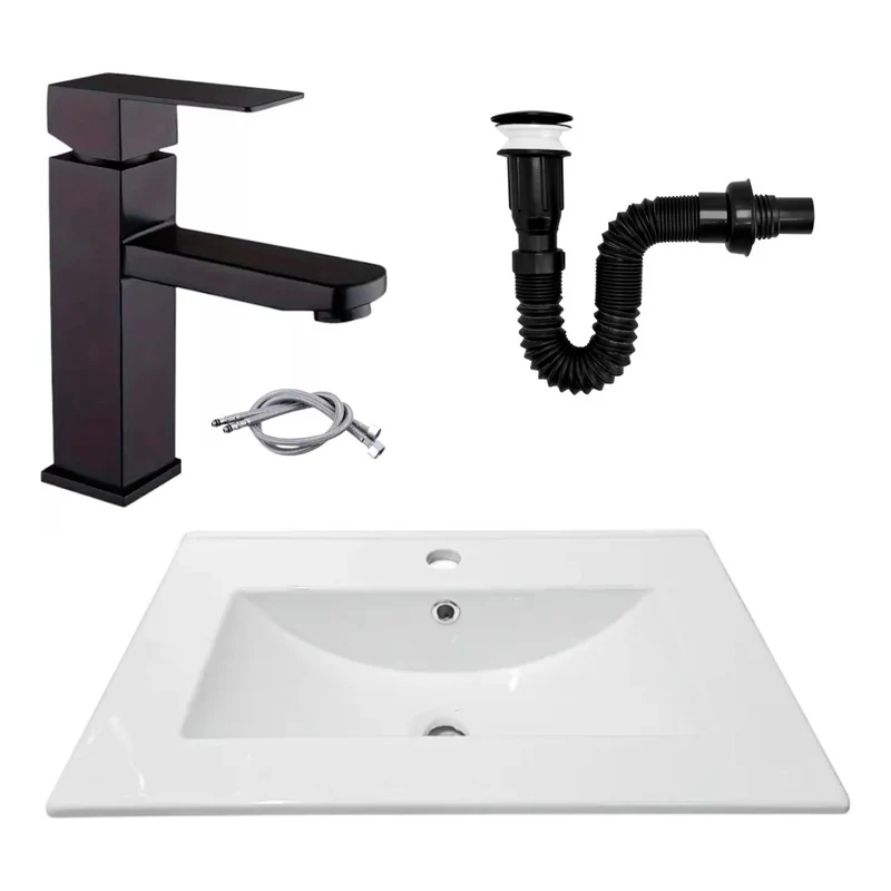 Combo Placa Lavamanos 61*40cm+grif.monocontrol.+push Negro7 Grifos Center