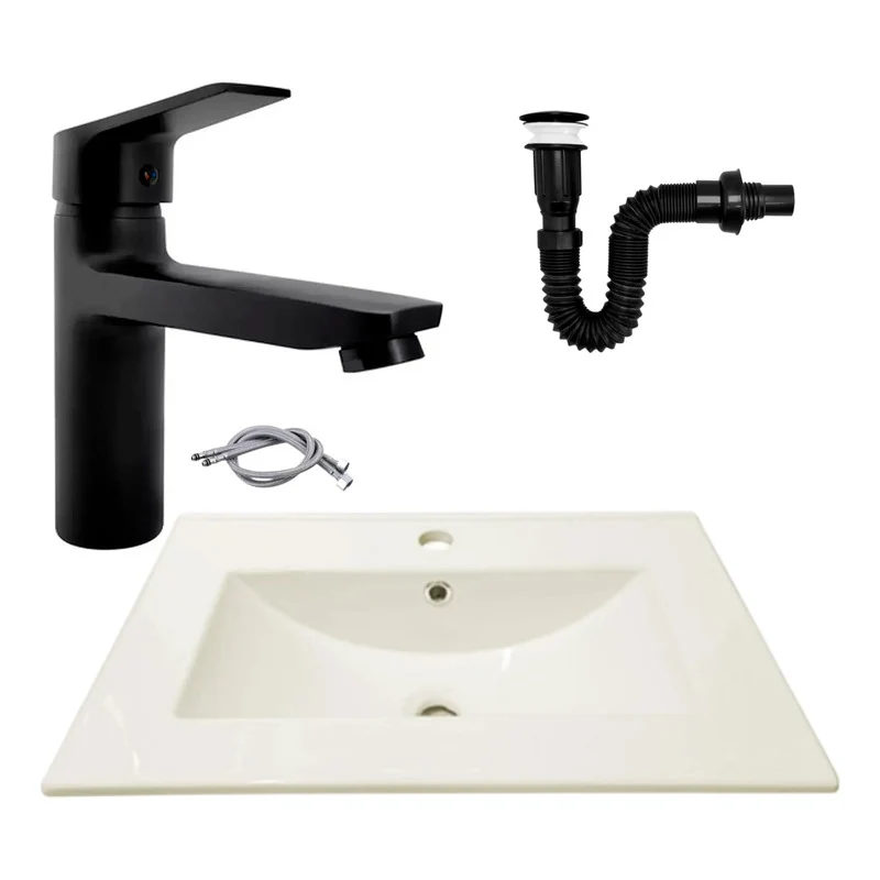 Combo Placa Lavamanos 61*46,5cm+grif.monocontrol+push Negro3 Grifos Center