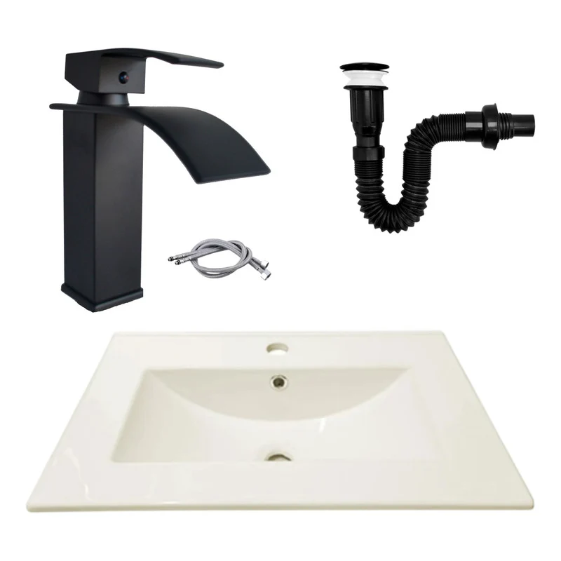Combo Placa Lavamanos 61*46,5cm+grif.monocontrol+push Negro4 Grifos Center