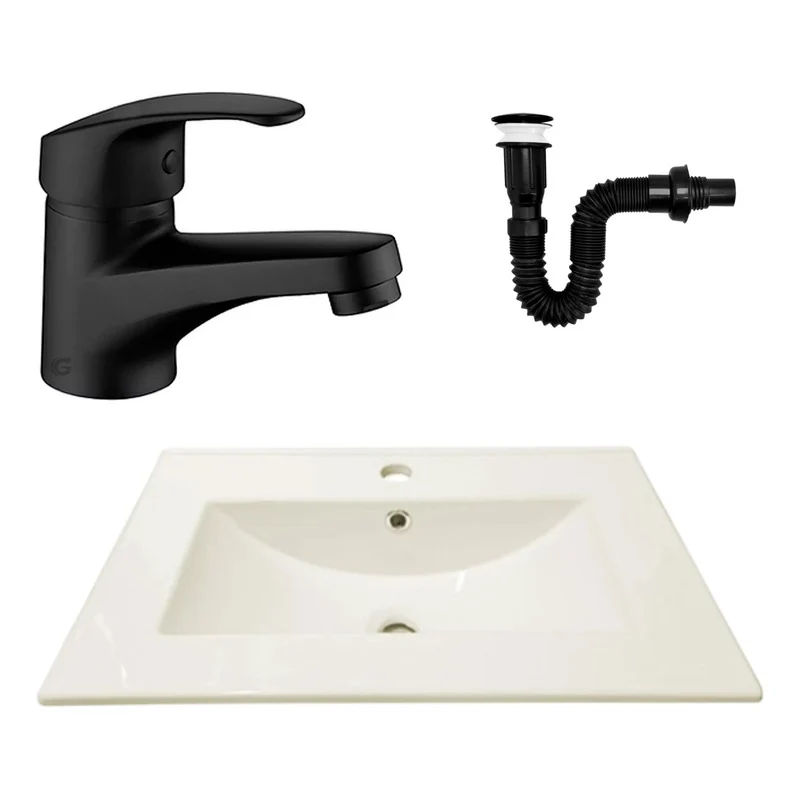 Combo Placa Lavamanos 61*46,5cm+grif.monocontrol+push Negro8 Grifos Center