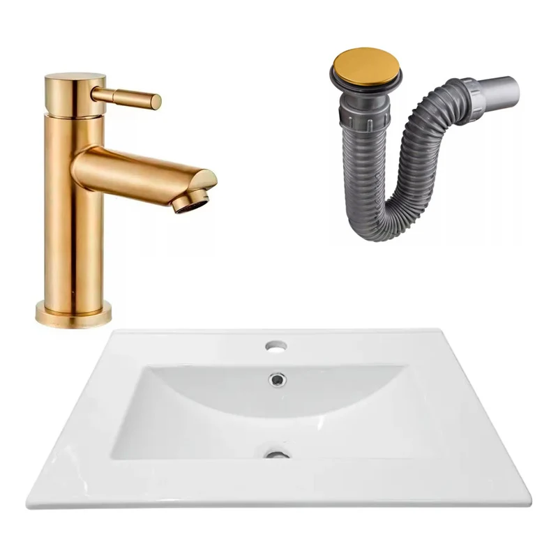 Combo Placa Lavamanos 61*46,5cm+grifo Monocontrol+push Oro3 Grifos Center