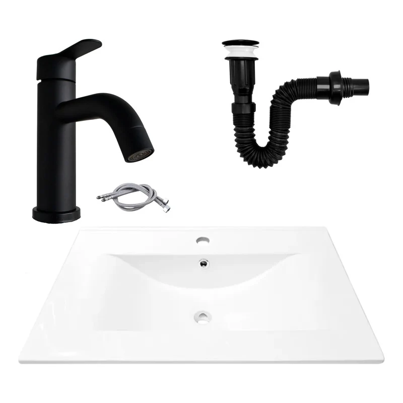 Combo Placa Lavamanos 71*46,5cm+grif.monocontrol+push Negro6 Grifos Center