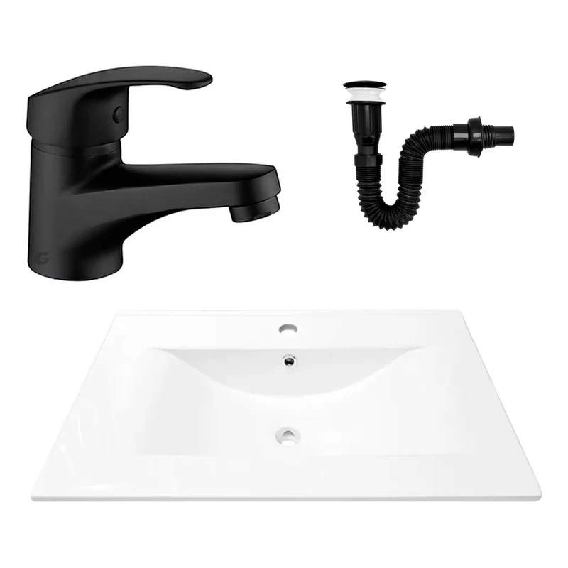 Combo Placa Lavamanos 71*46,5cm+grif.monocontrol+push Negro8 Grifos Center
