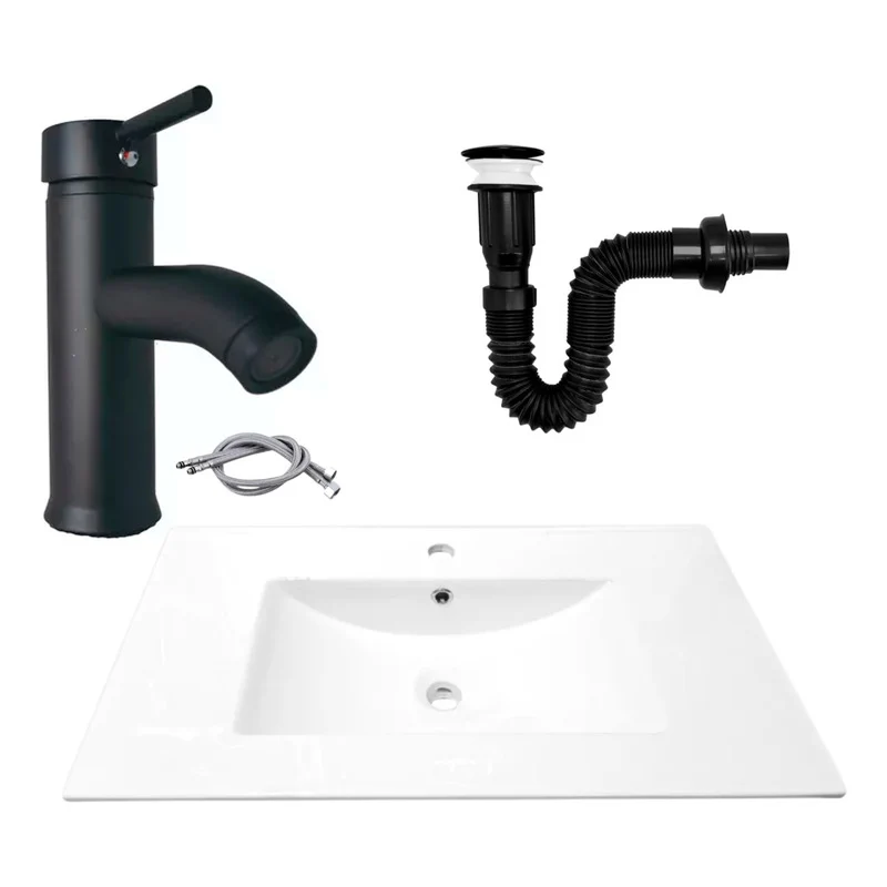 Combo Placa Lavamanos 81*46,5cm+grif.monocontrol+push Negro5 Grifos Center