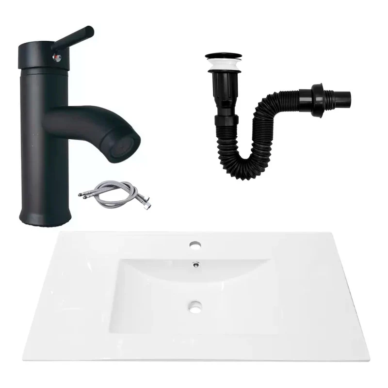 Combo Placa Lavamanos 91*46,5cm+grif.monocontrol+push Negro5 Grifos Center