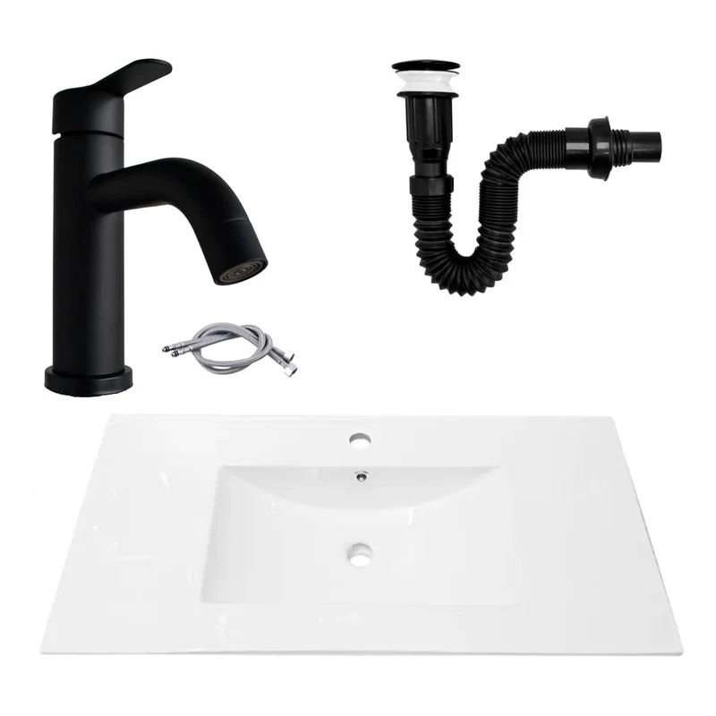 Combo Placa Lavamanos 91*46,5cm+grif.monocontrol+push Negro6 Grifos Center