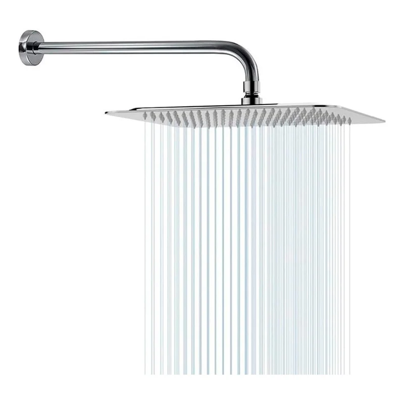 Ducha Regadera Acero Inox. Cuadrada 30cm + Tubo Grifos Center