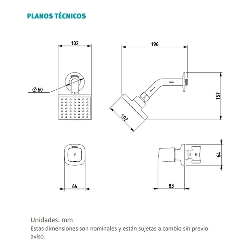 Ducha Sencilla Solid Cromo Grival Grifos Center